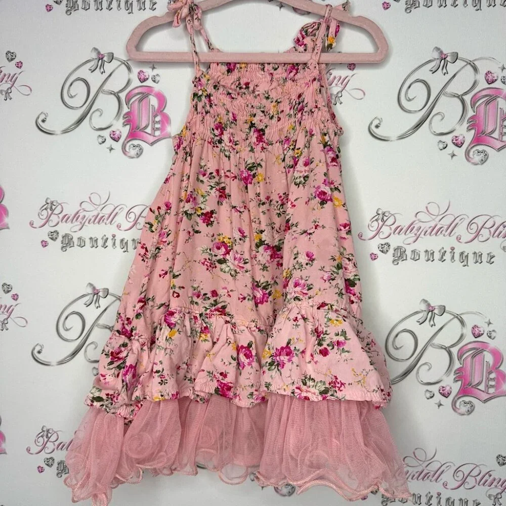 BOBL kid dress ruffle tutu bottom floral flowers pink yellow ribbonn tie straps